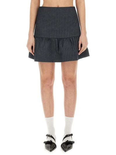 Shop Ganni Flounced Mini Skirt In Grey