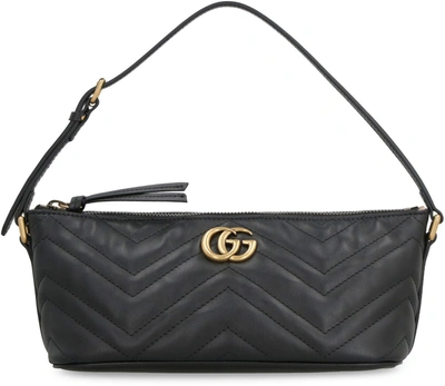 Shop Gucci Gg Marmont Leather Shoulder Bag In Black