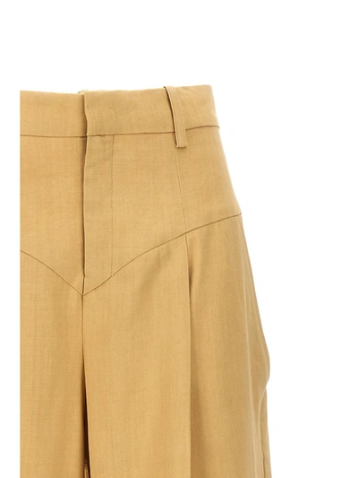 Isabel Marant High Waist Pleated Wide Leg Trousers In Beige