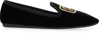 Shop Miu Miu Velvet Loafers In Black