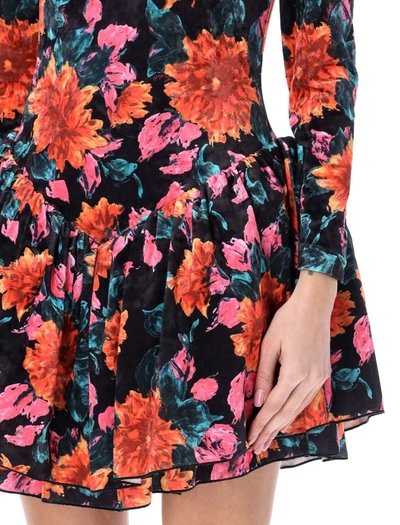 Rotate Birger Christensen Multicolor Mini Dress Velour Floral In Dhalia Print