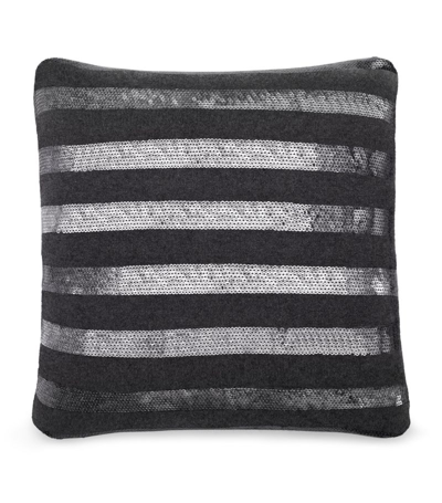 Shop Brunello Cucinelli Sequinned Striped Cashmere Pillow In Black