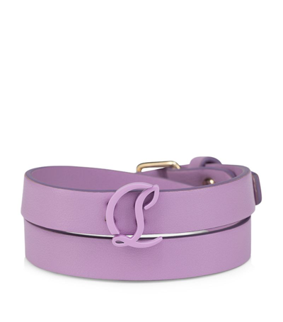Shop Christian Louboutin Leather Cl Logo Double Bracelet In Purple