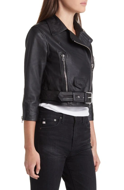 Shop Allsaints Brookes Crop Leather Biker Jacket In Black