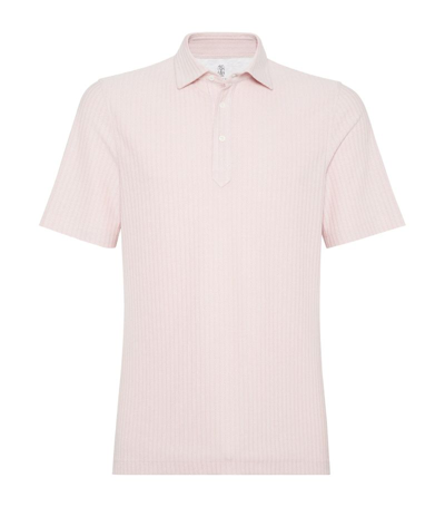 Shop Brunello Cucinelli Cotton And Silk Textured Polo Shirt In Pink