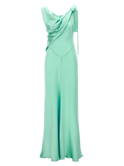 Shop Alberta Ferretti Draped Long Dress Dresses In Light Blue