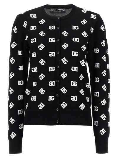 Shop Dolce & Gabbana Logo Cardigan Sweater, Cardigans In White/black
