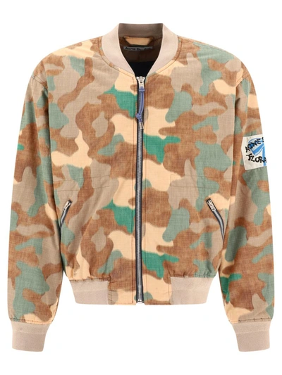 Shop Acne Studios Bomber Jacket With Camouflage Print In Beige