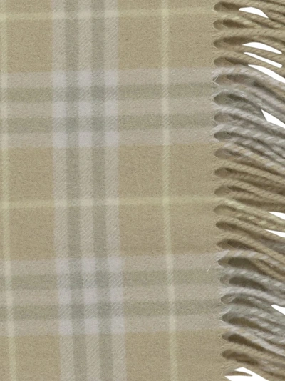 Shop Burberry Check Cashmere Fringed Scarf In Beige