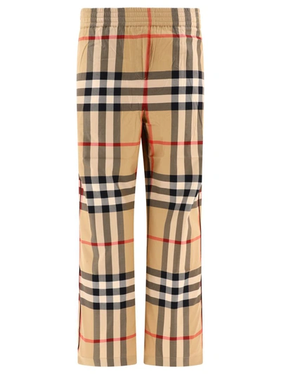 Shop Burberry Check Cotton Twill Trousers In Beige