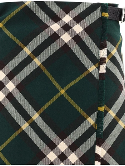 Shop Burberry Check Wool Kilt In Green
