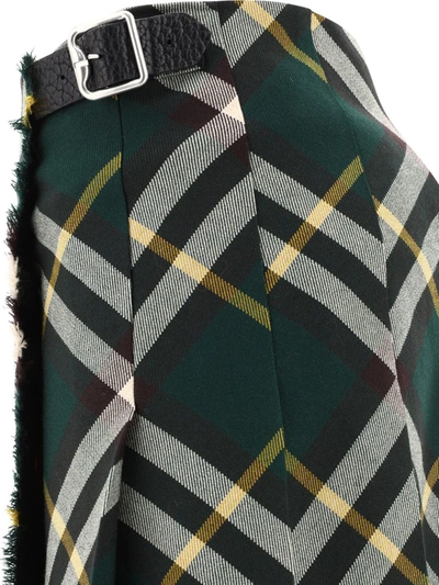 Shop Burberry Check Wool Kilt In Green