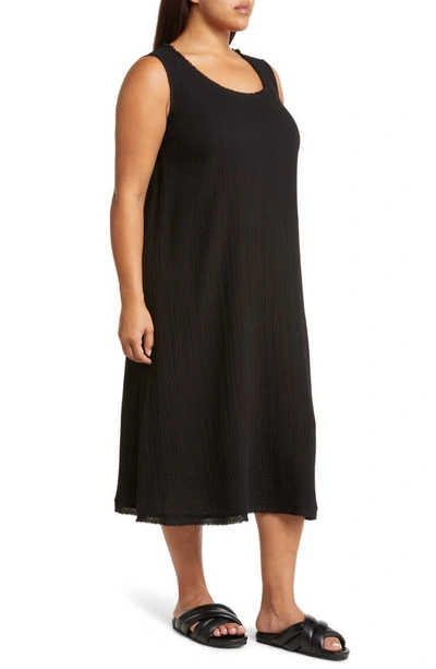 Shop Eileen Fisher Sleeveless Organic Cotton Shift Midi Dress In Black