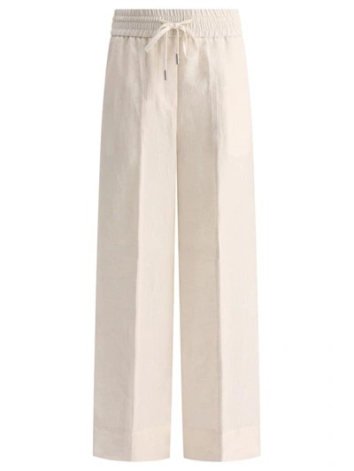 Shop Peserico Wide Linen Trousers In White