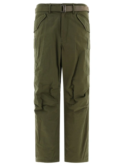 Shop Sacai Cotton And Nylon Blend Cargo Trousers In Green