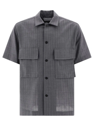 Shop Sacai Pinstripe Shirt With Pockets In Grey
