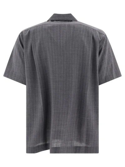 Shop Sacai Pinstripe Shirt With Pockets In Grey