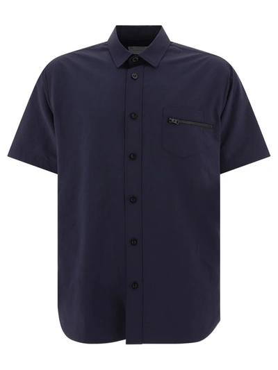 Shop Sacai Shirt With Zip Details In Blue