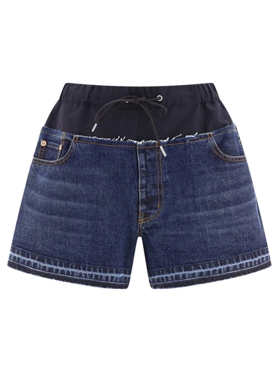 Shop Sacai Shorts With Nylon Inserts In Blue