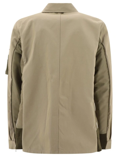 Shop Sacai Twill And Nylon Jacket In Beige