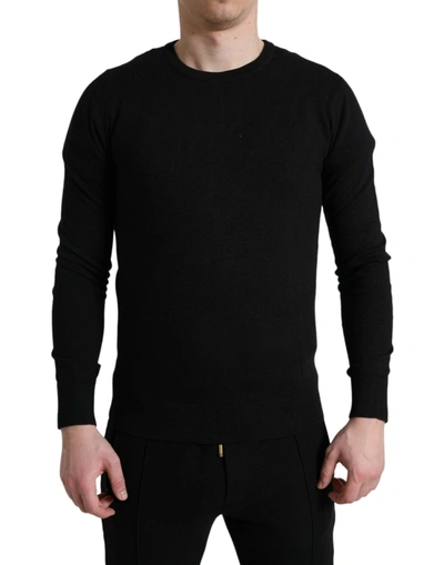 Shop Dolce & Gabbana Black Cotton Crew Neck Men Pullover Sweater