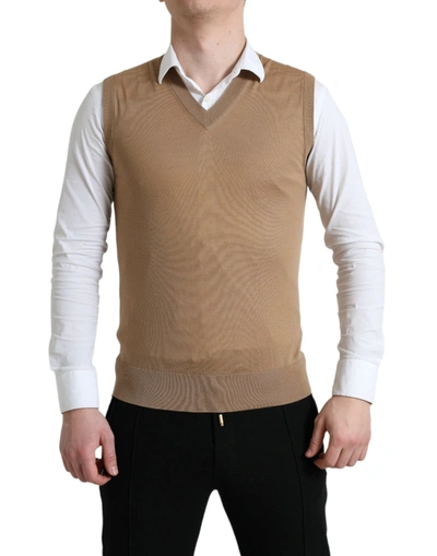 Shop Dolce & Gabbana Brown Wool Sleeveless Pullover Sweater