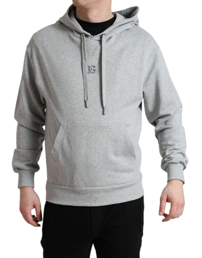 Shop Dolce & Gabbana Gray Cotton Logo Hooded Sweatshirt Sweater