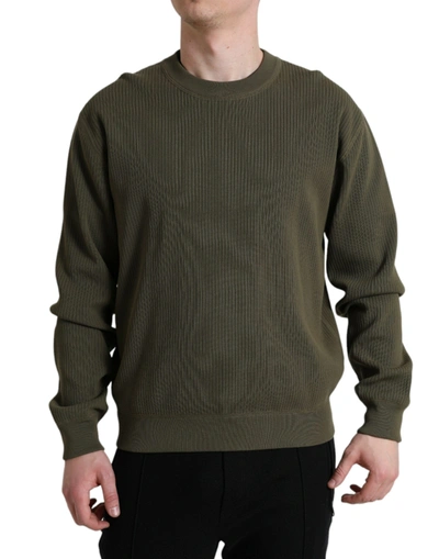 Shop Dolce & Gabbana Green Cotton Crew Neck Men Pullover Sweater