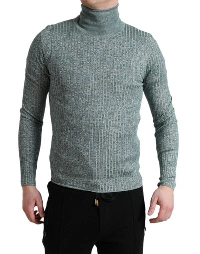 Shop Dolce & Gabbana Green Polyester Turtleneck Pullover Sweater
