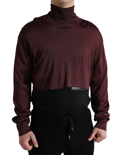Shop Dolce & Gabbana Maroon Viscose Turtleneck Pullover Sweater