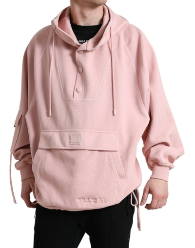 Shop Dolce & Gabbana Pink Cotton Hooded Pockets Pullover Sweater