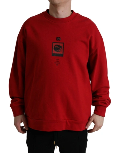 Shop Dolce & Gabbana Red Logo Print Crew Neck Pullover Sweater