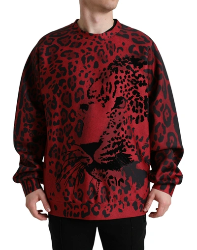 Shop Dolce & Gabbana Red Leopard Print Crewneck Pullover Sweater