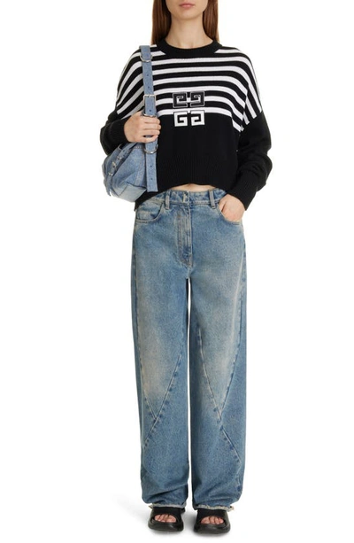 Shop Givenchy Oversize Stripe 4g Patch Crop Sweater In Black