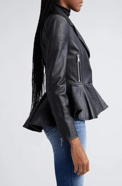 Shop L Agence Lyric Peplum Leather Biker Jacket In Black