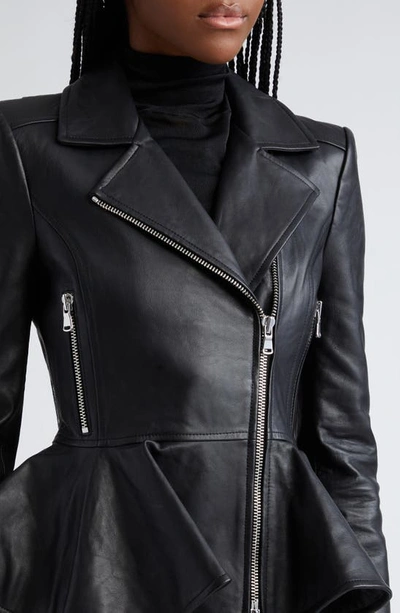Shop L Agence Lyric Peplum Leather Biker Jacket In Black