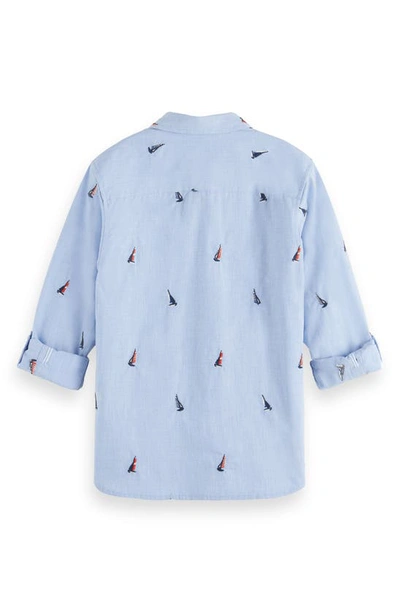 Shop Scotch & Soda Kids' Sailboat Embroidered Button-up Shirt In Mini Sailboat