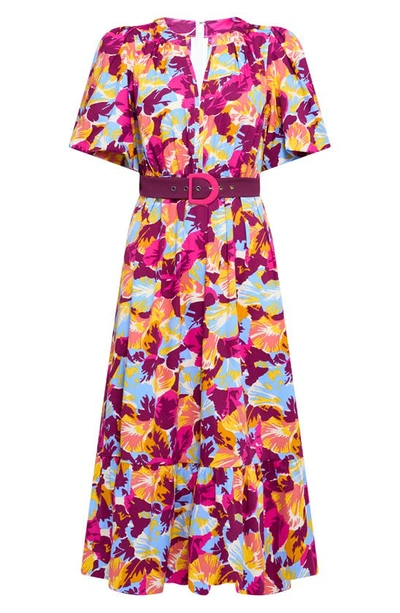 Shop Diane Von Furstenberg Polina Floral Belted Stretch Cotton Dress In Garden Petals Medgrdn Petals