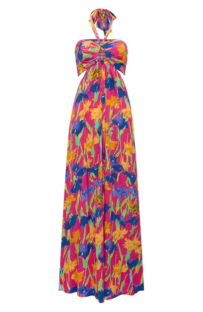 Shop Diane Von Furstenberg Floral Cutout Halter Maxi Dress In Dianthus Med Pink