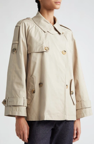 Shop Max Mara Double Breasted Water Resistant Short Swing Trench Coat In Beige