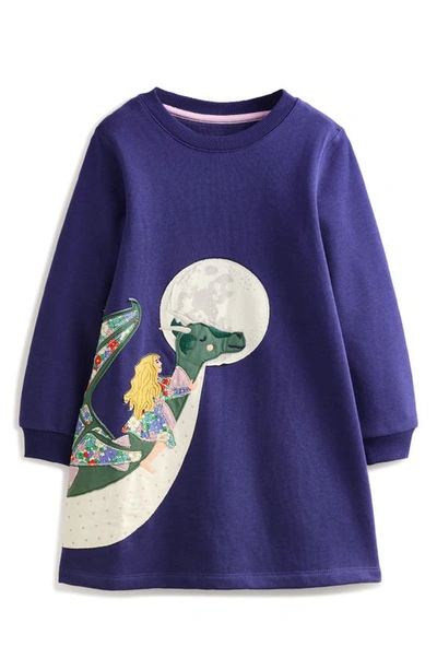Shop Mini Boden Kids' Appliqué Long Sleeve Sweatshirt Dress In Navy Dragons