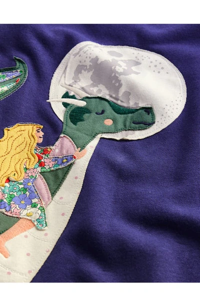 Shop Mini Boden Kids' Appliqué Long Sleeve Sweatshirt Dress In Navy Dragons