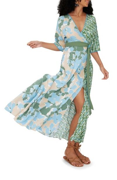 Shop Diane Von Furstenberg Eloise Maxi Wrap Dress In E Floral Multi Ceru/ Seedling