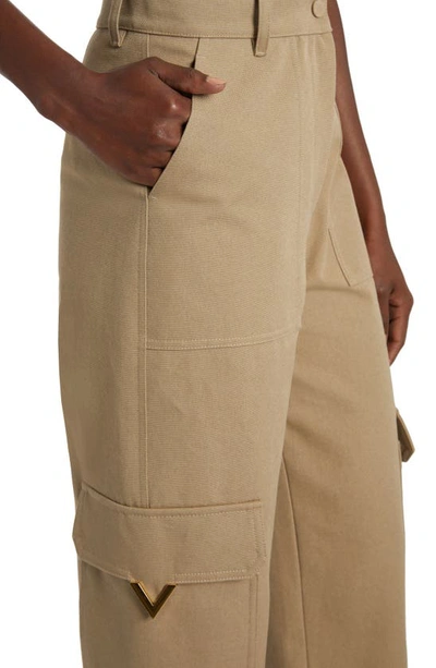 Shop Valentino Wide Leg Stretch Cotton Cargo Pants In Beige