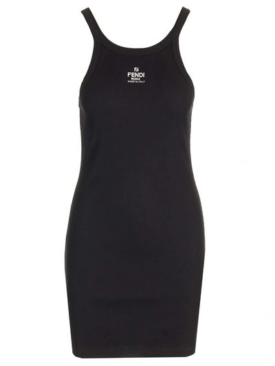 Shop Fendi Ribbed Jersey Mini Dress In Black