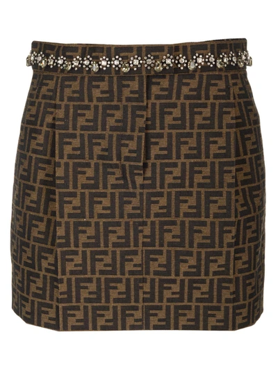 Shop Fendi Front Pleats Mini Skirt In Brown