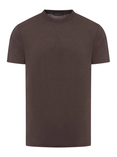 Shop Tom Ford Cut And Sewn Crew Neck Knitted In Dark Chocolate