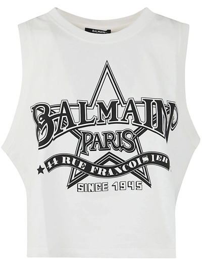 Shop Balmain Western Print Cropped Tank Top In Gab Blanc Noir