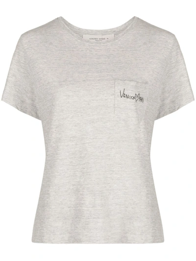 Shop Golden Goose Journey W`s Slim Short Sleeves T-shirt In Melange Grey Heritage White