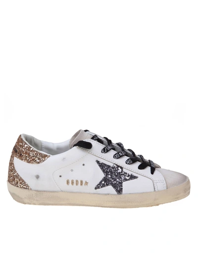 Shop Golden Goose Super-star Leather Sneakers With Glitter Star In Optic White